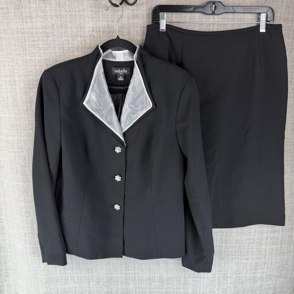 Isabella Suits Skirt Suit Womens 10 Black 2 Piece Lined Crepe Slim Tailored